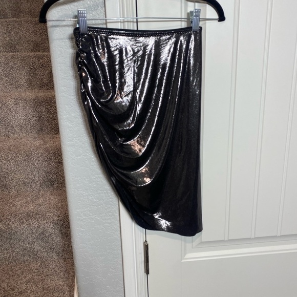 Norma Kamali Side Drape Mini Skirt in gun metal - Picture 12 of 13